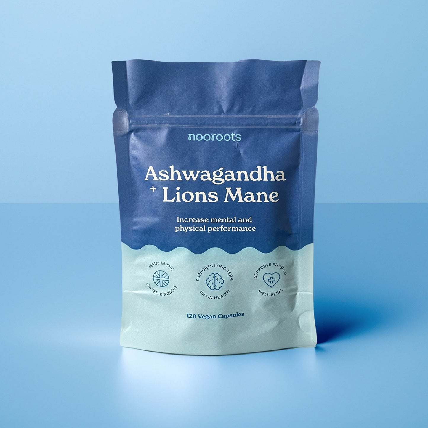 Hero image of nooroots ashwagandha and lions mane nootropic supplement