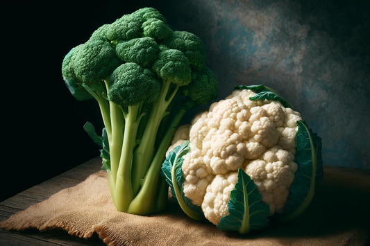Image showing a stalk of broccoli and cauliflower on a textured background