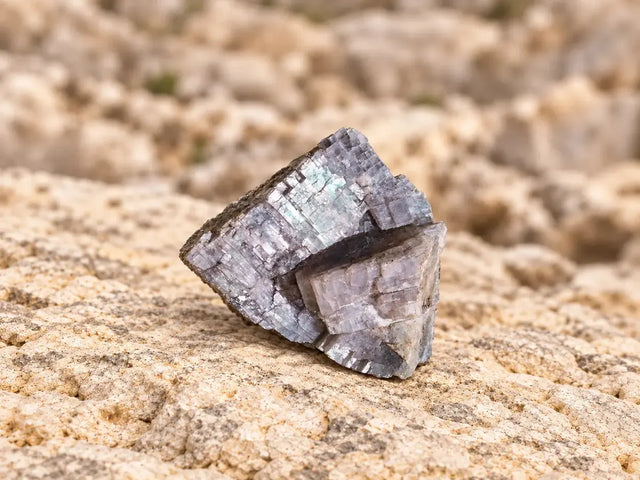 Piece of magnesium crystal resting on sand