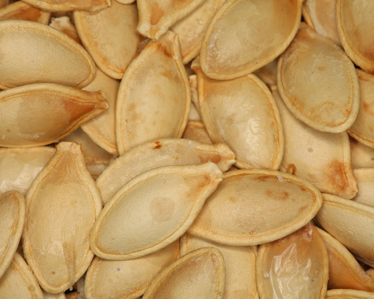 Roasted pumpkin seeds close up