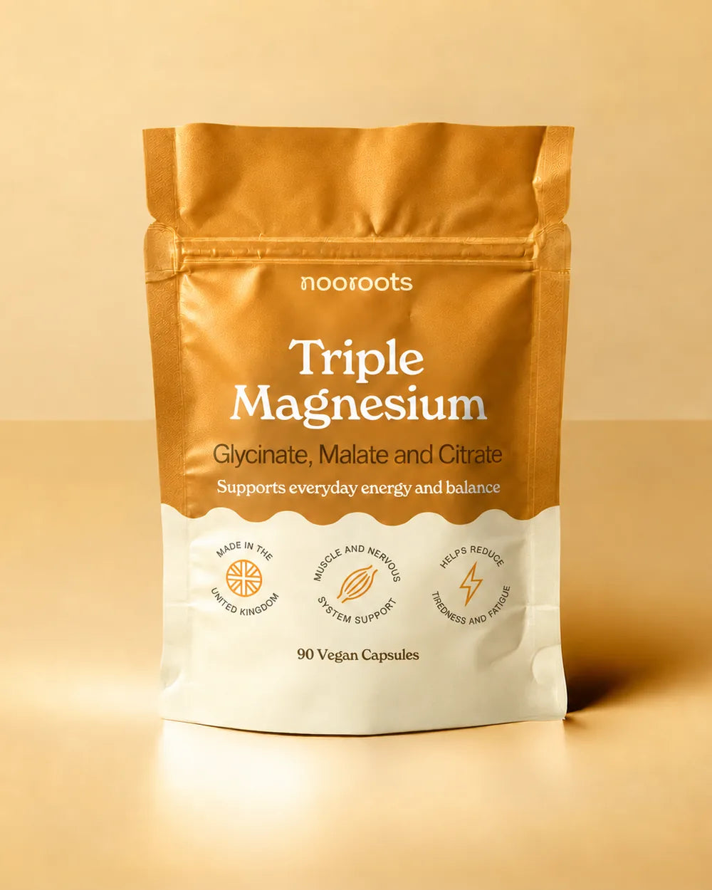 Triple Magnesium pouch on a warm gold studio set